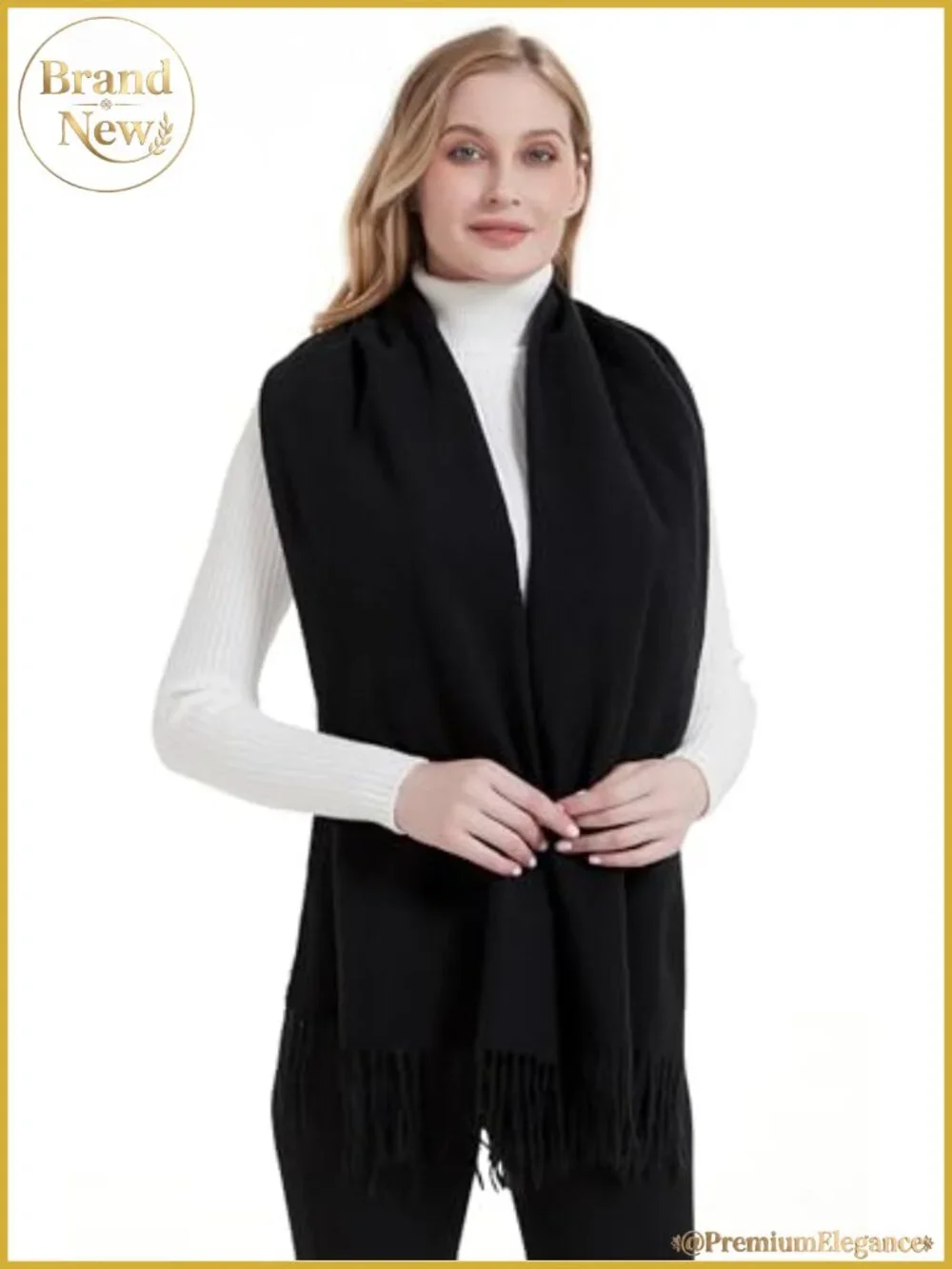 Oversized Winter Scarf with Tassels Soft Polyester Viscose Pashmina Shawl Wrap